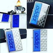 Зажигалка Zippo 28658 Blue Swirl with Zippo Logo High Polish Chrome (зеркальный хром, гравированный орнамент, логотип Зиппо)